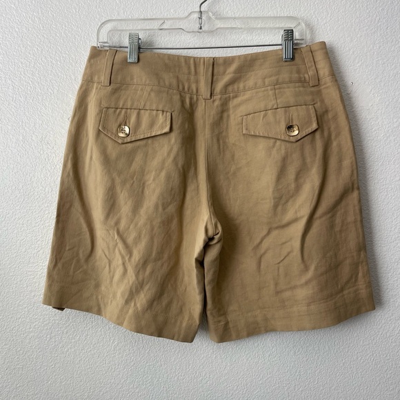 Trina Turk Women’s Flat Front Shorts Size 8 Tan Front Pockets Linen Blend Gold - Picture 6 of 13